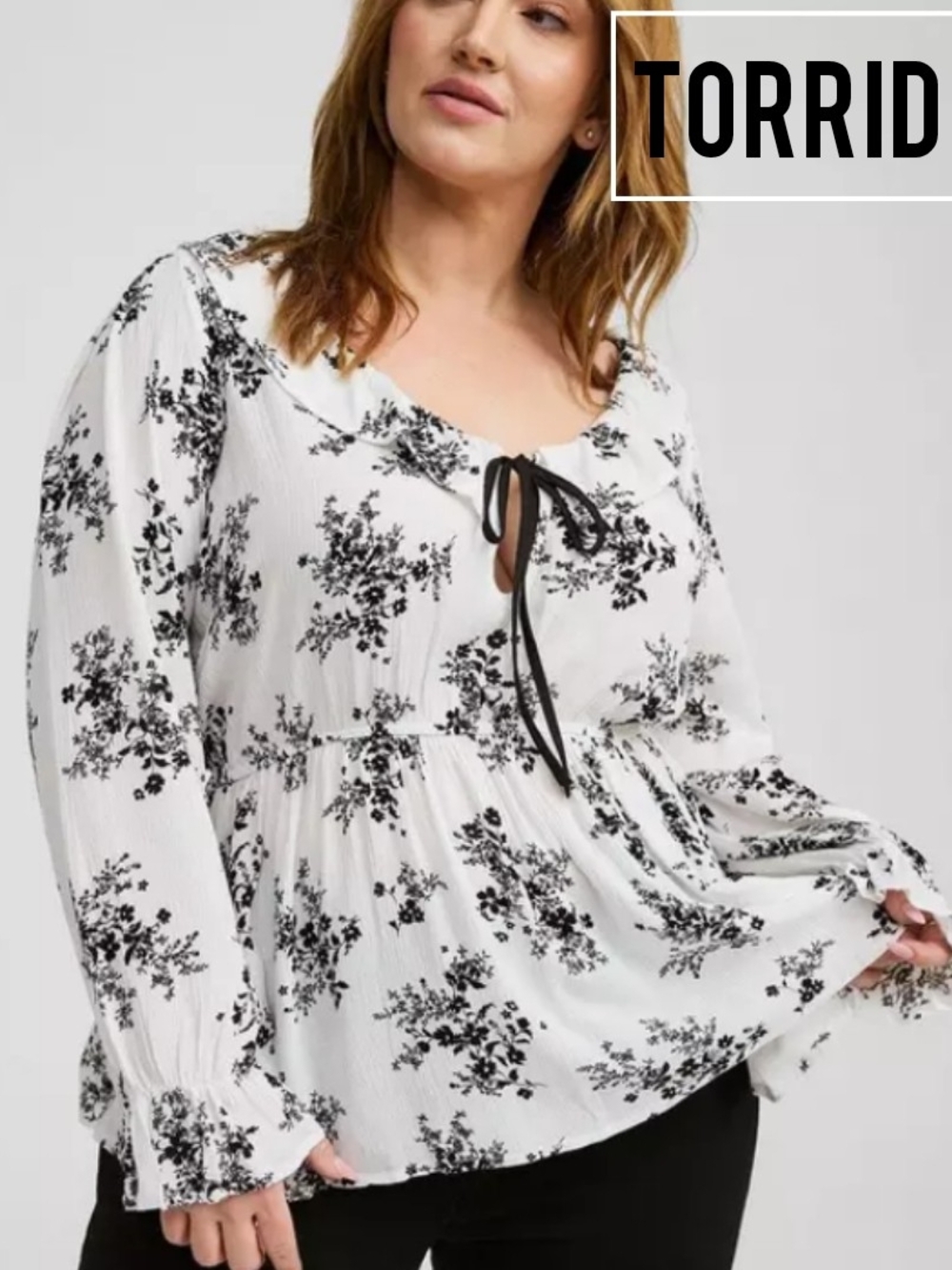 Torrid Black & White Floral Blouse